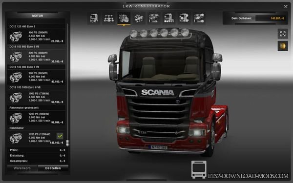 Скачать мод на тюнинг Двигатели и звуки v2 для Euro Truck Simulator 2 1.12.1