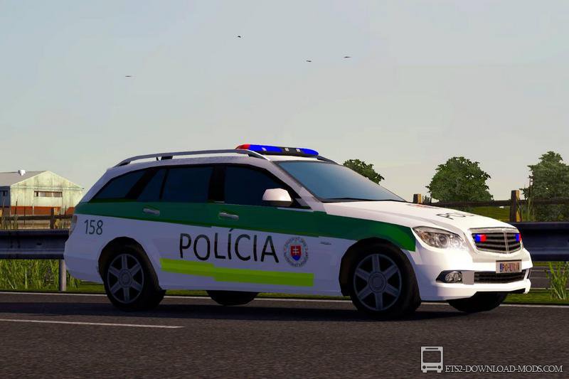 Скачать мод на полицейский автомобиль Mercedes Benz C Class в трафик для Euro Truck Simulator 2 1.16.2
