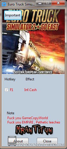 Скачать Трейнер для Euro Truck Simulator 2 - Going East (Бесконечные Деньги)