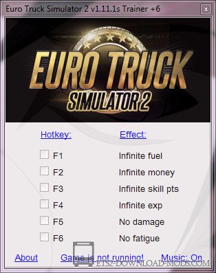 Скачать трейнер для Euro Truck Simulator 2 1.11.1 (6 функций)