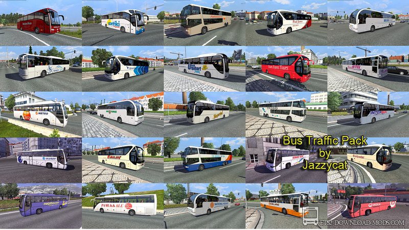 Скачать мод на трафик «Пак автобусов v1.0» для Euro Truck Simulator 2 1.9.22 (ETS 2)