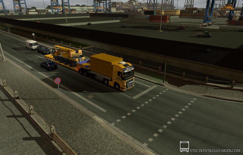 Скачать мод на прицеп с краном, скин и колеса к Volvo FH2012 для Euro Truck Simulator 2 1.11.1 (ETS 2)