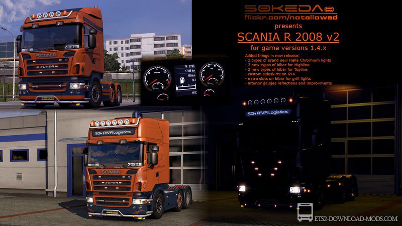 Скачать мод на грузовик SCANIA R 2008 v2 для Euro Truck Simulator 2 1.4.8 (ETS 2)