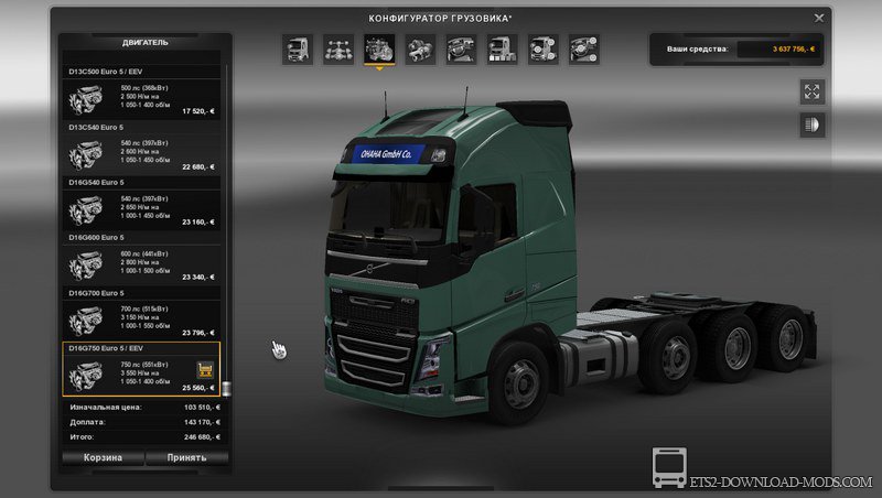 Скачать мод на грузовик Volvo FH 2013 v15.6s для Euro Truck Simulator 2 1.12.1