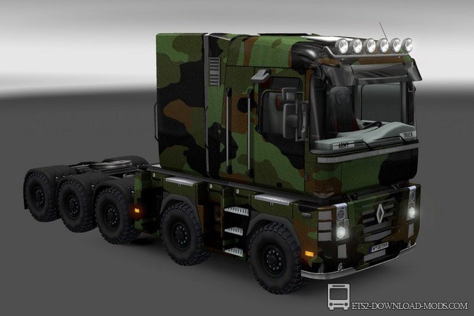 Скачать мод на скин Армейский Renault Magnum для Euro Truck Simulator 2 1.12.1 (ETS 2, С грузом по Европе 3)