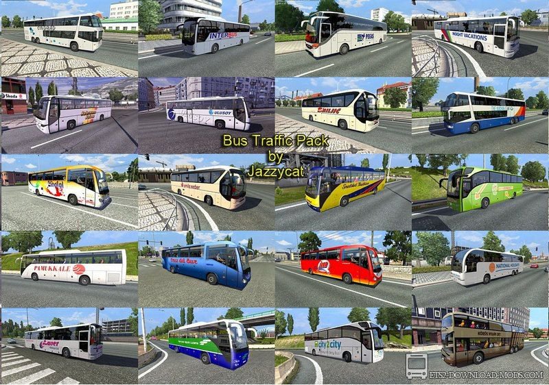 Скачать мод на трафик Пак автобусов v1.1 от Jazzycat для Euro Truck Simulator 2 1.12.1 (ETS 2, С грузом по Европе 3)