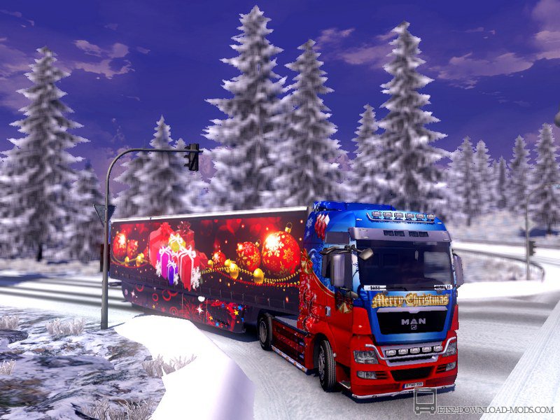 Скачать мод на Рождественский скин грузовика MAN для Euro Truck Simulator 2 (ETS 2, С грузом по Европе 3)