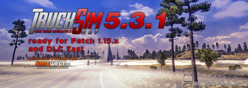 Скачать мод на карту TruckSim Map 5.3.1 для Euro Truck Simulator 2 1.15 (ETS 2 1.15, С грузом по Европе 3)
