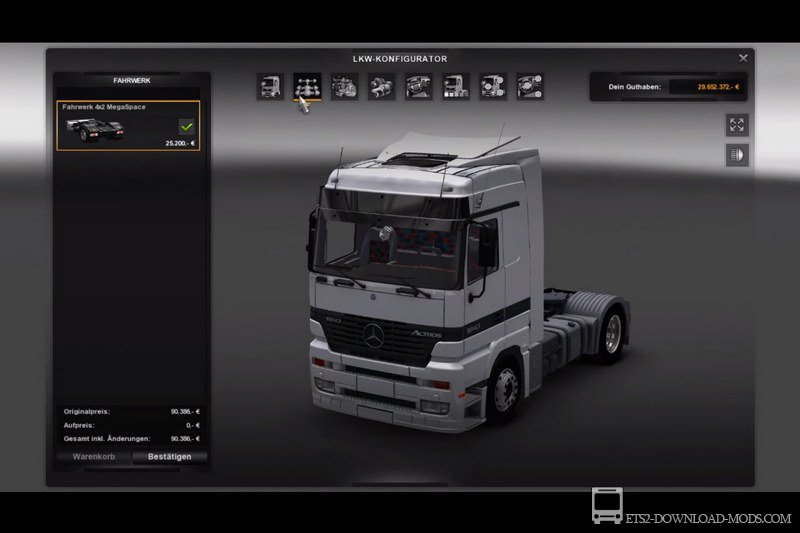 Мод на грузовик Mercedes-Benz Actros 1843 MP1 для Euro Truck Simulator 2 1.16