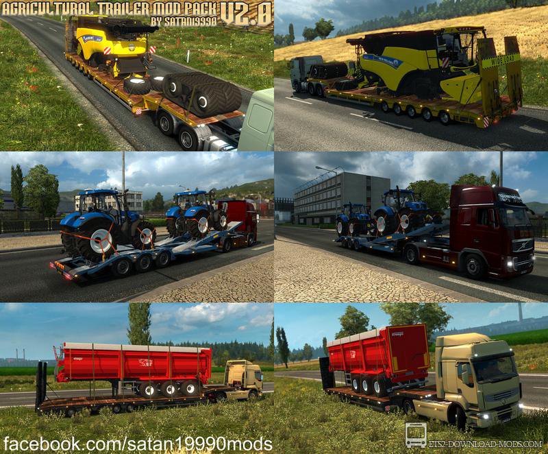 Набор прицепов с техникой v3.9 для Euro Truck Simulator 2 (Trailer Mod Pack v3.9 для ETS 2)