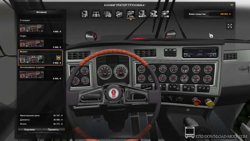 Грузовик Kenworth T800 v2.1 для Euro Truck Simulator 2 (американский тягач для ETS 2)