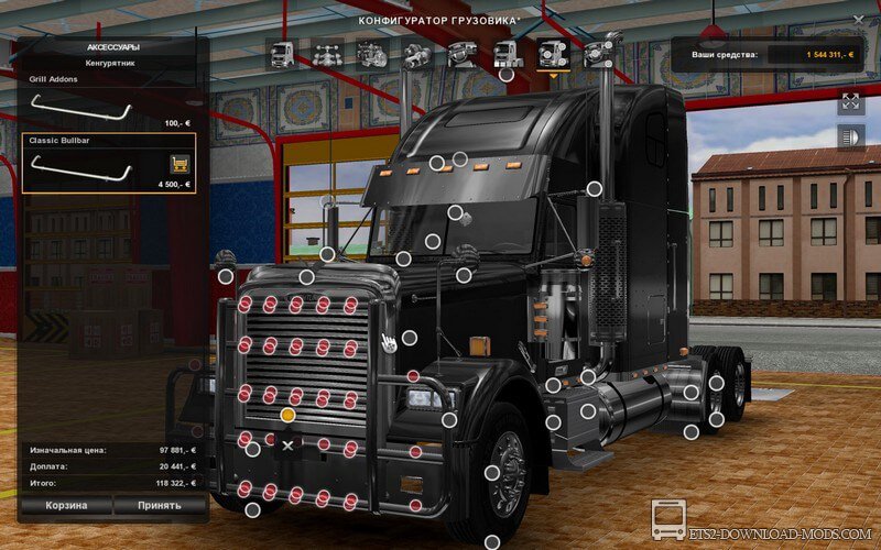 Грузовик Freightliner Classic XL Reworked для Euro Truck Simulator 2 (обновлено для ETS 2 1.24)