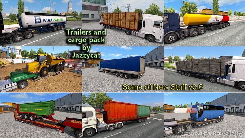 Пак прицепов и грузов от Jazzycat v3.6 для Euro Truck Simulator 2(новые прицепы и грузы от Jazzycat для ETS 2)