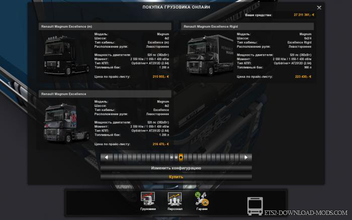 Грузовик Renault Magnum v14.36 для Euro Truck Simulator 2(тягач Рено Магнум для ETS 2)