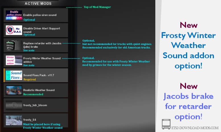Звуковой пакет Sound Fixes Pack + Hot Pursuit Sounds v11.7 для Euro Truck Simulator 2