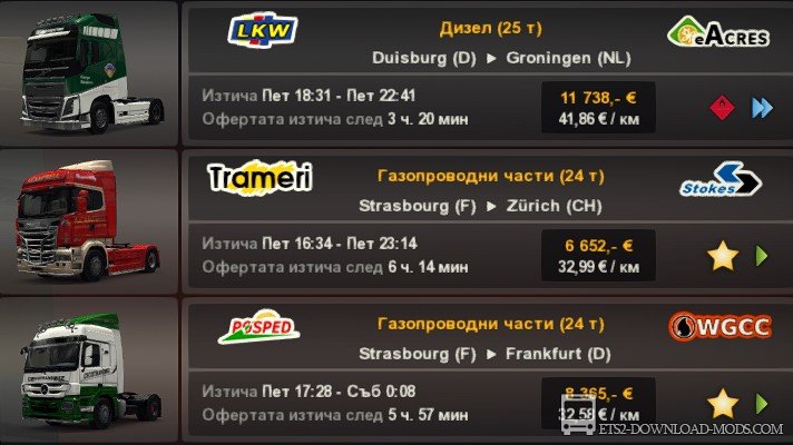 Мод на тюнингованные грузовики в заказы агенств для Euro Truck Simulator 2