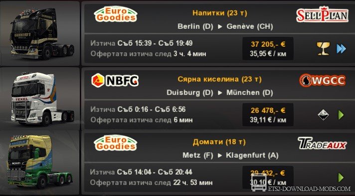 Мод на тюнингованные грузовики в заказы агенств для Euro Truck Simulator 2