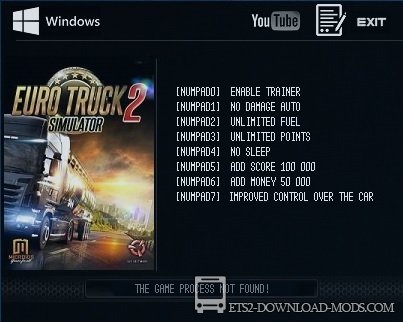 Трейнер (+7 функций) для Euro Truck Simulator 2 1.24.4.3s (чит коды для ETS 2 1.24.4.3s)
