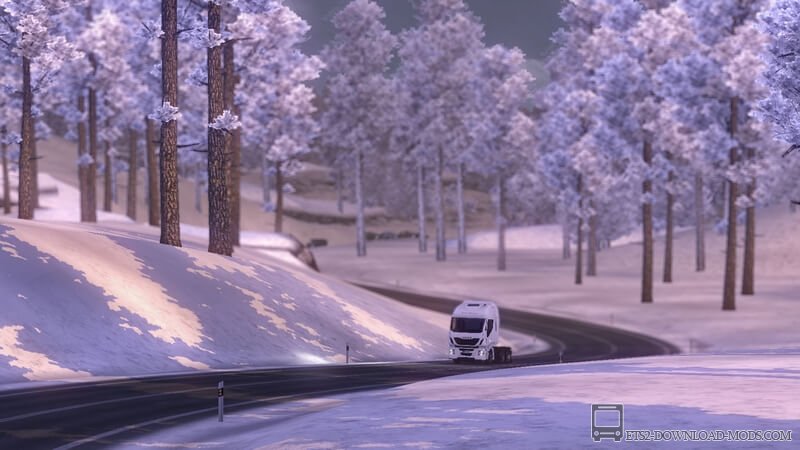 Мод Зимы Complete Winter Mod v3.0.1 для Euro Truck Simulator 2 (Зимняя погода и физика для ETS 2 1.25-1.26)