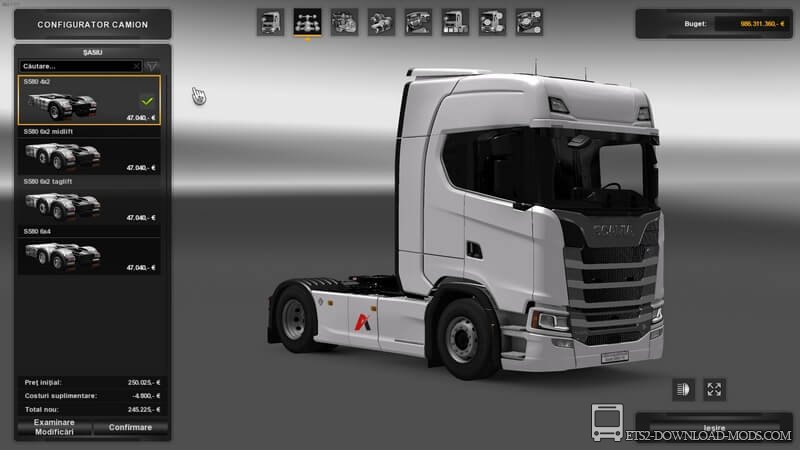 Грузовик Scania S580 V8 для Euro Truck Simulator 2 (тягач для ETS 2)