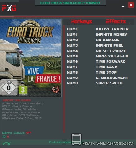 Трейнер для Euro Truck Simulator 2 1.26 (+10 функций) (ETS 2 Trainer 1.26)