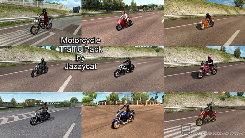 Скачать мод на трафик - пак мотоциклов v3.6 от Jazzycat для Euro Truck Simulator 2 1.35