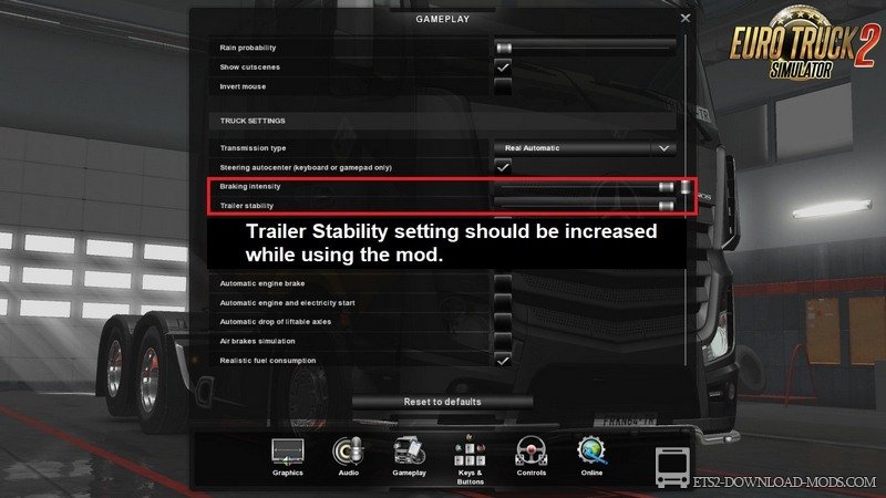 Мод на улучшенную физику Realistic Physics Mod v6.0 для Euro Truck Simulator 2 1.35 / 1.36